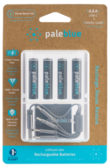 Pale Blue oppladbare AAA-batterier USB-C, 4-pakning