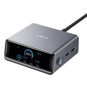 Anker Prime ladestasjon USB-C/A 6 porter 250 W, sølv