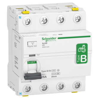 Jordfeilsbryter elbil B-EV Acti9 type B 25A 30mA, Schneider Electric