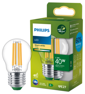 Varmvit LED-lampa E27 G45 2,3 W, Philips Ultra Efficient