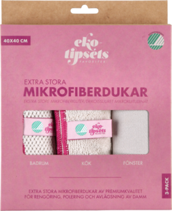 Ekotipset ekstra store mikrofiberkluter, 3-pakning