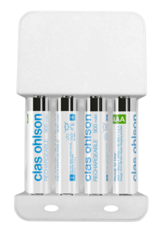 Batterilader med 4 x HR03-batterier