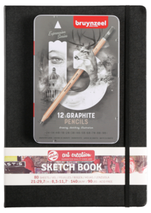 Sett med skisseblokk og 12 grafittblyanter, Talens