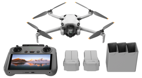 Minidronesarja DJI Mini 4 Pro Fly More Combo, jossa DJI RC2