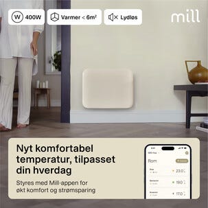 Mill Invisible Smart WiFi Sähköpatteri Gen. 4, valkoinen, 400 W