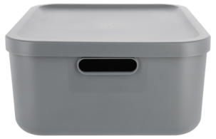 Tidy oppbevaringsboks med lokk, resirkulert plast, grå