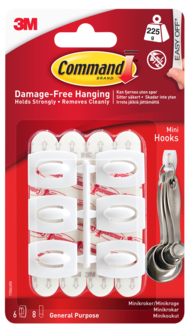 Command självhäftande minikrokar vita, 6-pack