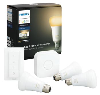 Philips Hue White Ambiance startsett med Hue Bridge, LED-pærer og dimmere