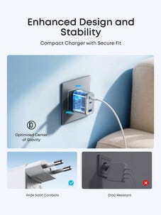 Anker Nano hurtiglader USB-C, 3 porter GaN 70 W, hvit