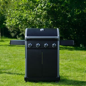 Gasolgrill med 4 brännare, sidobord och grillvagn