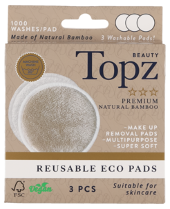 Topz Beauty Reusable Eco Pads flergangspads, 3-pakning