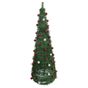 Pop up-juletre 180 cm pyntet med 90 julekuler