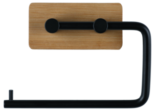 Självhäftande toalettpappershållare, bambu och svart metall