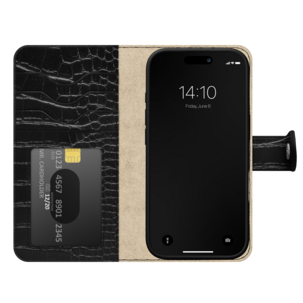 Ideal of Sweden Magnet Wallet+ for iPhone 16 Pro, croco svart