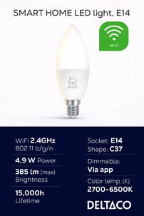 Deltaco Smart LED-lampa E14 4,5 W dimbar, SH-LE14CCTC