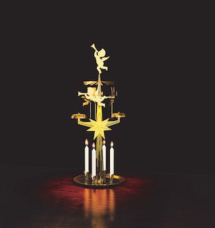 Englespill, messing, med 4 lys