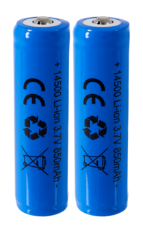 Akku 14500 suojapiiri, 3,7 V/850 mAh Li-Ion, 2 kpl