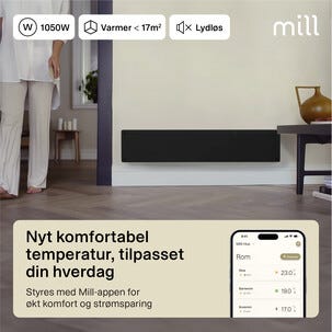 Mill Glass Smart WiFi element Gen. 4, svart, 1050 W