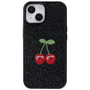 Exibel Glitter Cherry mobildeksel for iPhone 13/14/15/16e/17e, svart