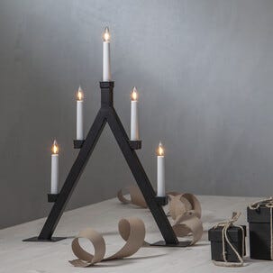 Adventsljusstake Oliver 5-armad LED svart metall, 55 cm