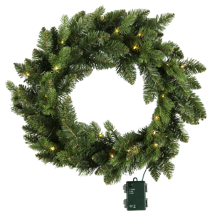 Stor dørkrans av granbar med lys, 50 cm