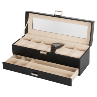 Klocklåda herr 6 klockor och tillbehör, konstläder