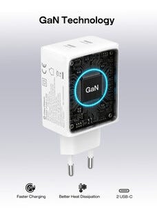 Lader USB-C 2 porter GaN PD, 45 W