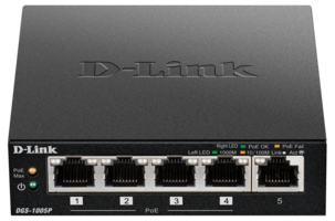 D-Link DGS-1005P PoE nettverksswitch med 5 porter