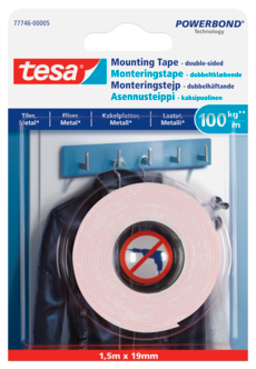 Tesa dubbelhäftande monteringstejp, 19 mm x 1,5 m