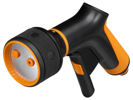 Fiskars sprinklerpistol med 3 funksjoner og avtrekker foran