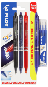 Pilot Frixion Clicker suddbar bläckpenna, 4-pack, 3 refill