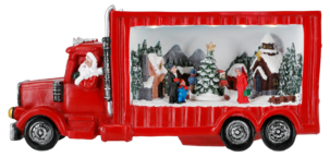 Lastbil med julby, belysning och musik