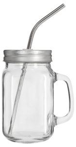 Glasskrus med metallsugerør