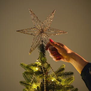 Juletrestjerne med glitter, champagnefarget