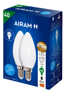 Airam Kynttilälamppu LED E14, neutraalin valkoinen, 2 kpl