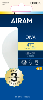LED-lamppu himmennettävä E27 4,2 W Airam Oiva, lämpimän valkoinen