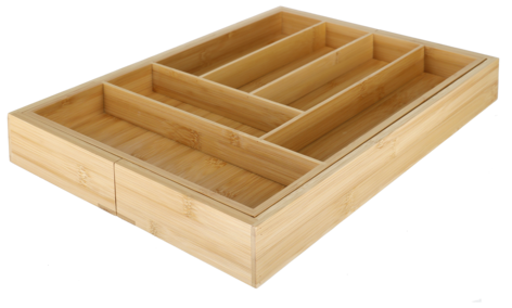 Bestikkskuff i bambus, justerbar bredde, 33,2–56 x 46 x 6 cm
