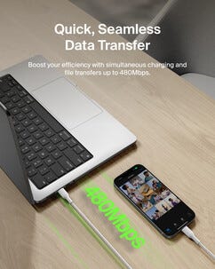 Belkin BoostCharge Pro Braided flettet USB-C-kabel 240W, hvit