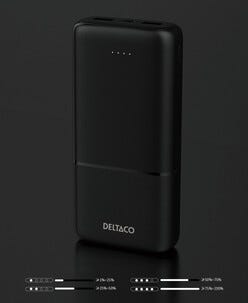 Deltaco powerbank 10 000 mAh, PD 20 W, 1 USB-C, 2 USB-A