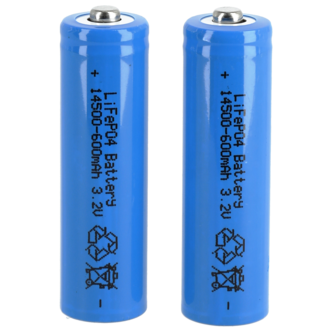 Oppladbart batteri 14500, 3,2V/600mAh LiFePO4, 2-pakning