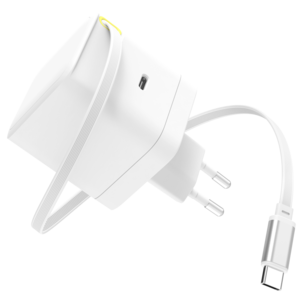 Hurtiglader 65 W med uttrekkbar USB-C-kabel, hvit