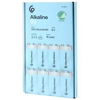 9 V-batterier, alkaliska, 16-pack