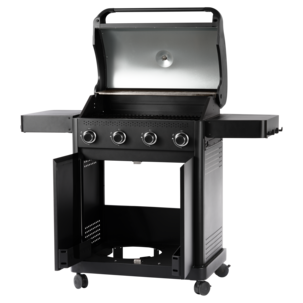 Gassgrill med 4 brennere, sidebord og grillvogn