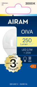 Airam Oiva LED-lampa E14 2,7 W, varmvit