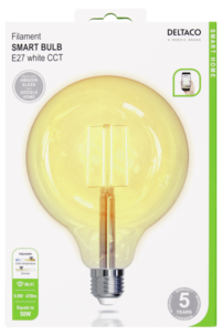 Deltaco Smart Home LED-filament globepære E27 wifi