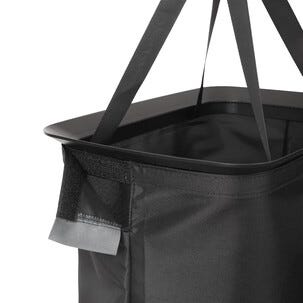 Smal vaskekurv med lokk, plast/tekstil, 22 x 40 x 67 cm