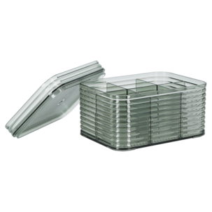 Pinottava säilytyslaatikko, kansi ja lokerot, läpinäkyvä vihreä