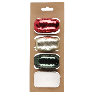 Gavebånd plast rød/gull/grønn/hvit 5 mm x 20 m 4-pakning