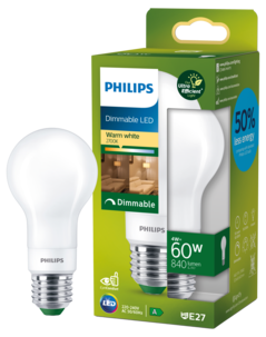 Dimbar varmhvit LED-pære E27 A60 4 W, Philips Ultra Efficient