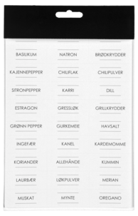Etiketter til glass, krydder og tørrvarer